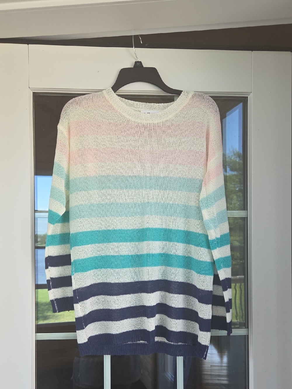 MACARON Striped Pastel Crewneck Sweater in Pink, Aqua, Teal & Navy